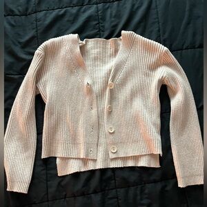 Long sleeve button up top, somewhat cropped